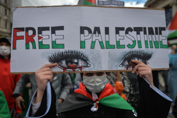 Pro-Palestinian protesters during a 'Rally for Palestine' protest in Dublin, Ireland, on 22 May, 2021. [Getty]