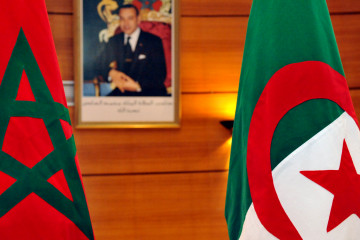 Flags of the five countries making up the Arab Maghreb Union (UMA) Algeria and Morocco are pictured on February 18, 2012 in Rabat during a meeting of Foreign ministers to try to revive the union of north African countries. [Getty]