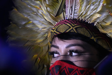 Indigenous people join climate change activists at Glasgow Green for the Global Day of Action for Climate Justice march on November 06, 2021 in Glasgow, Scotland.