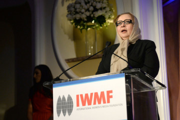 Honoree Najiba Ayubi speaks onstage during the International Women's Media Foundation's 2013 Courage in Journalism Awards at the Beverly Hills Hotel