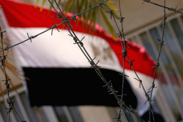 An Egyptian flag flutters at the Egyptian embassy on July 8, 2005 in Baghdad, Iraq. 