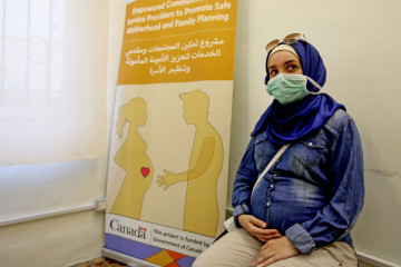 Lebanese mother-to-be Rana Mneimneh waits for her turn at a clinic providing free consultations in Beirut on September 18, 2020