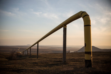 A natural gas line runs through the country side on March 11, 2015 outside Donetsk, Ukraine