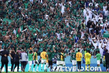 Saudi Arabian fans celebrate the 2-1 win during the FIFA World Cup Qatar 2022 Group C match between Argentina and Saudi Arabia at Lusail Stadium