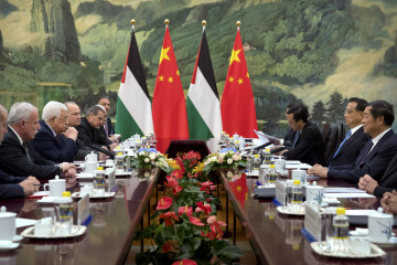 Palestinian President Mahmoud Abbas (2nd L) listens as Chinese Premier Li Keqiang (2nd R) speaks during a meeting at the Great Hall of the People in Beijing on July 19, 2017