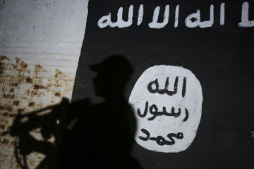 Islamic State  flag Mosul - AFP