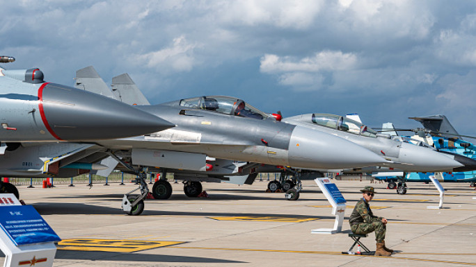  J-10C fighter jet sits on static display before 2023 Changchun Air Show on July 24, 2023 in Changchun, Jilin Province of China. 