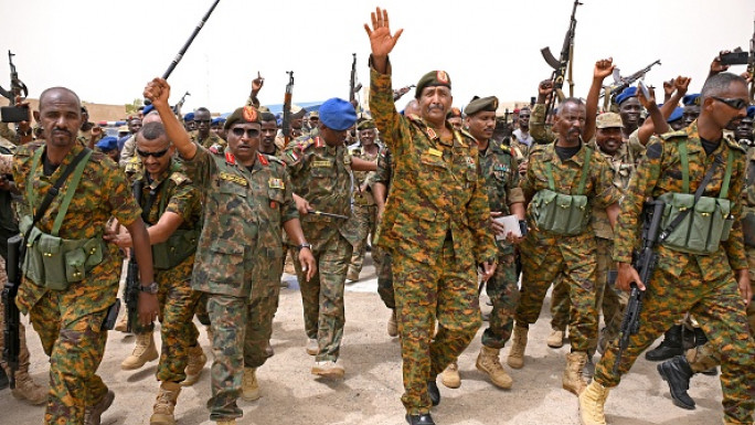 Sudanese army chief Abdel Fattah al-Burhan visits the Flamingo Marine Base in Port Sudan on August 28, 2023