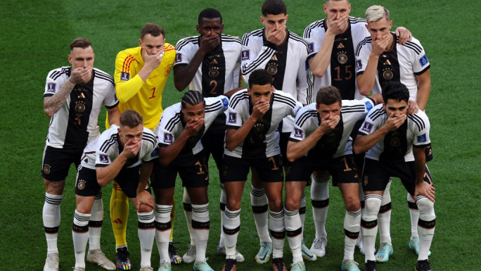 The German team's mouth covering protest in Doha received a huge backlash in the Arab World [Getty]