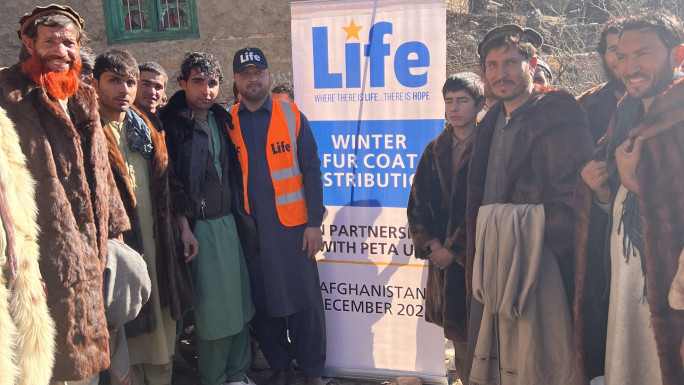 Aid group Life for Relief and Development distributed furs from Peta UK in Afghanistan