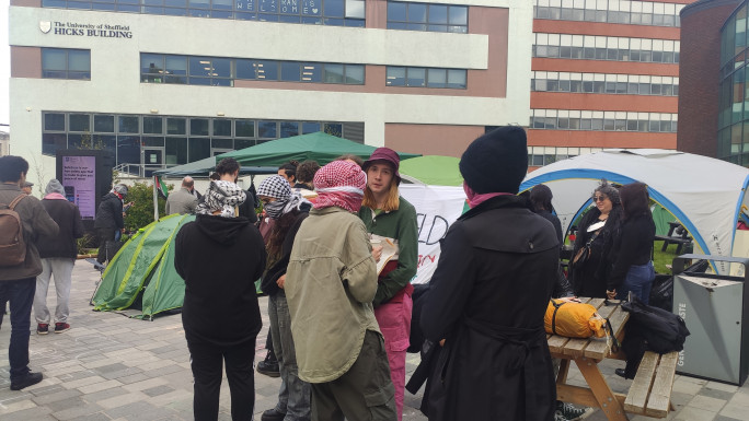 A pro-Palestinian encampment at the University of Sheffield in the UK