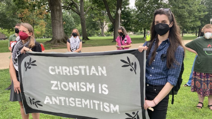 Protesters demonstrate against Christians United for Israel during their visit to Capitol Hill. [Brooke Anderson/TNA]