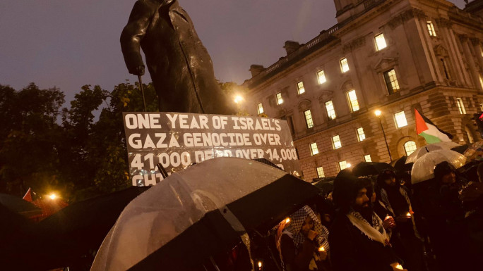 Gaza memorial under Churchil's statue Parliament Square