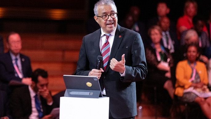 Director General of the World Health Organization (WHO) Tedros Adhanom Ghebreyesus addresses a Sport and Sustainable Development Summit at the Carrousel du Louvre (Louvre Carrousel) in Paris on July 25, 2024