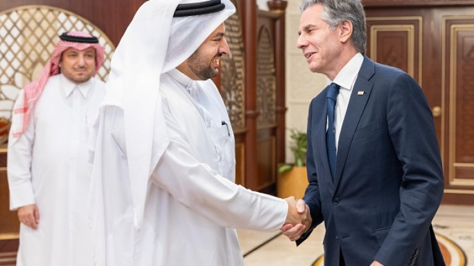 United States Secretary of State Antony Blinken (R) meets with Qatari Minister of State Mohammed bin Abdulaziz Al-Khulaifi (L) on August 20, 2024 in Doha, Qatar. (Photo by Foreign Ministry of Qatar / Handout/Anadolu via Getty Images)