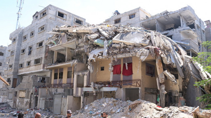 A view of the damaged apartment building belonging to the Al-Ghandour family after Israeli attacks in Beit Lahia, Gaza on 29 August 2024