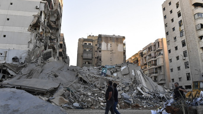 A view of the destruction in a southern Beirut suburb after a series of Israeli airstrikes, as debris removal work continues in the area on October 21, 2024. (Photo by Houssam Shbaro/Anadolu via Getty Images)