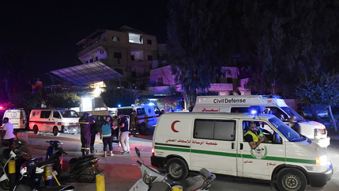 Ambulance near the struck Rafik Hariri government hospital [Getty]