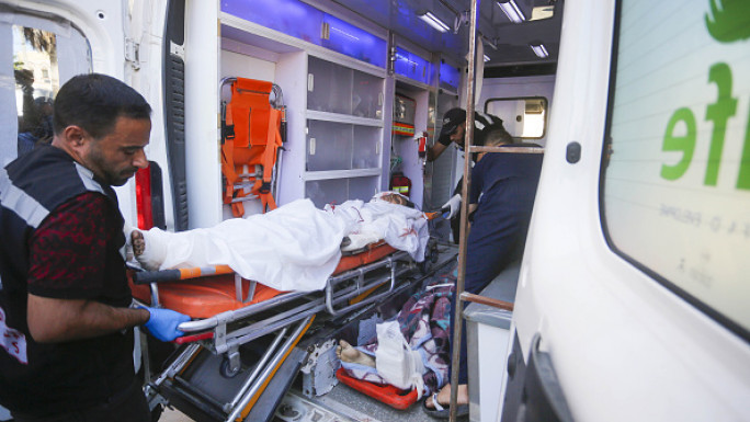 Wounded people, including children and women, are brought to Al-Aqsa Martyrs Hospital for treatment after the Israeli army attacked a school sheltering displaced Palestinians at Nuseirat refugee camp in Deir al-Balah, Gaza on October 24, 2024. 