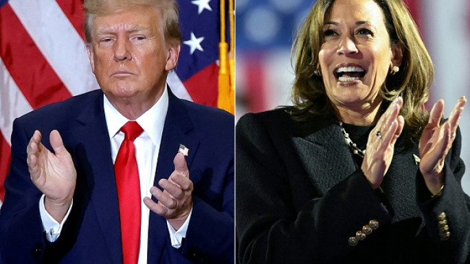 This combination of pictures created on November 4, 2024 shows former US President and 2024 presidential hopeful Donald Trump in Waterloo, Iowa, on December 19, 2023 and US Vice President and Democratic presidential candidate Kamala Harris in Philadelphia, Pennsylvania on November 4, 2024.