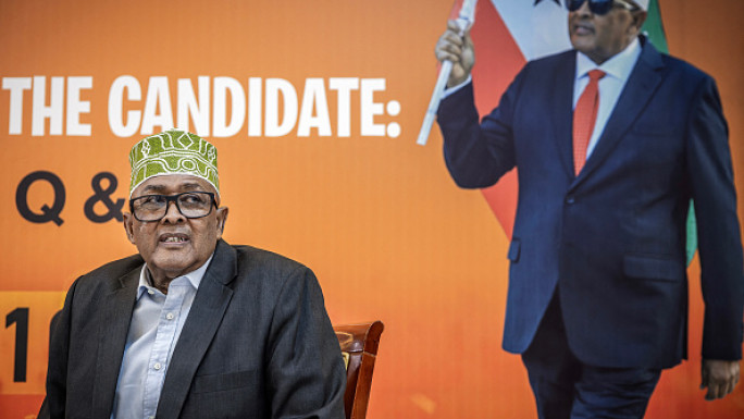 Wadani party presidential candidate Abdirahman Mohamed Abdullahi, also known as Irro, looks on while attending a press conference on November 10, 2024. (Photo by LUIS TATO/AFP via Getty Images)