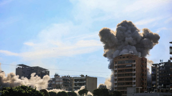 Smoke rises from the site of an Israeli airstrike targeting the Al Ghobeir neighborhood in southern Beirut