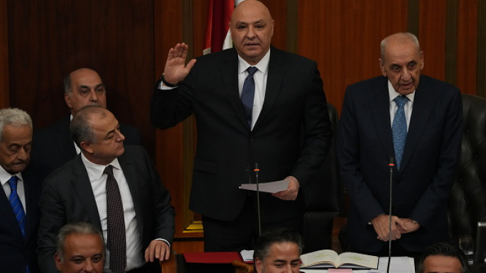 Lebanese Chief of Staff Joseph Aoun swears in as the President of the Republic of Lebanon at the Parliament, after being elected by the parliament members in Beirut, Lebanon on January 9, 2025. (Photo by Houssam Shbaro/Anadolu via Getty Images)