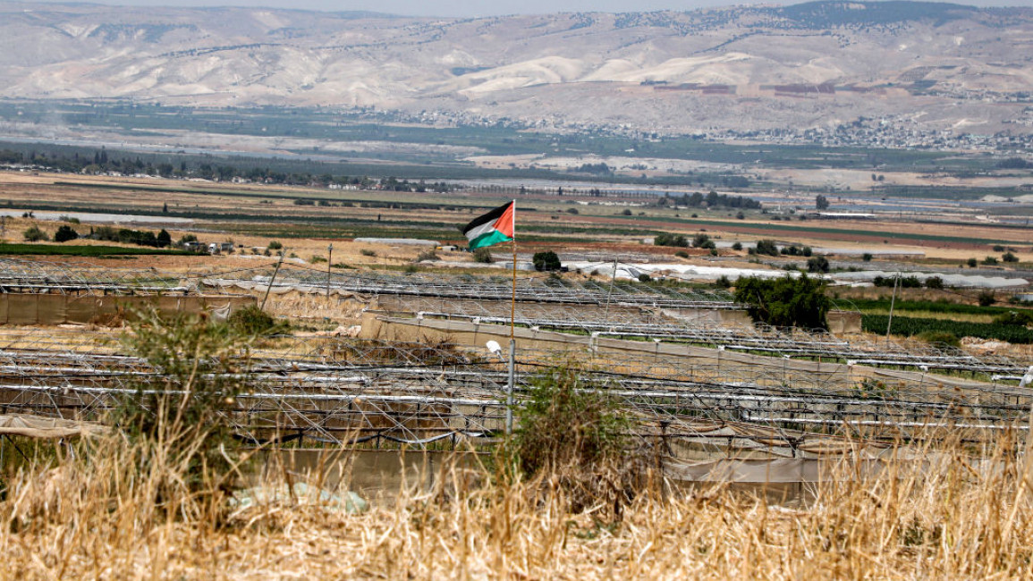 Palestinian flag flying in the village of Bardala in the Jordan Valley in the occupied West Bank