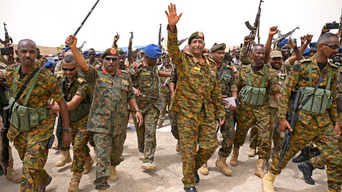 Sudanese army chief Abdel Fattah al-Burhan visits the Flamingo Marine Base in Port Sudan on August 28, 2023