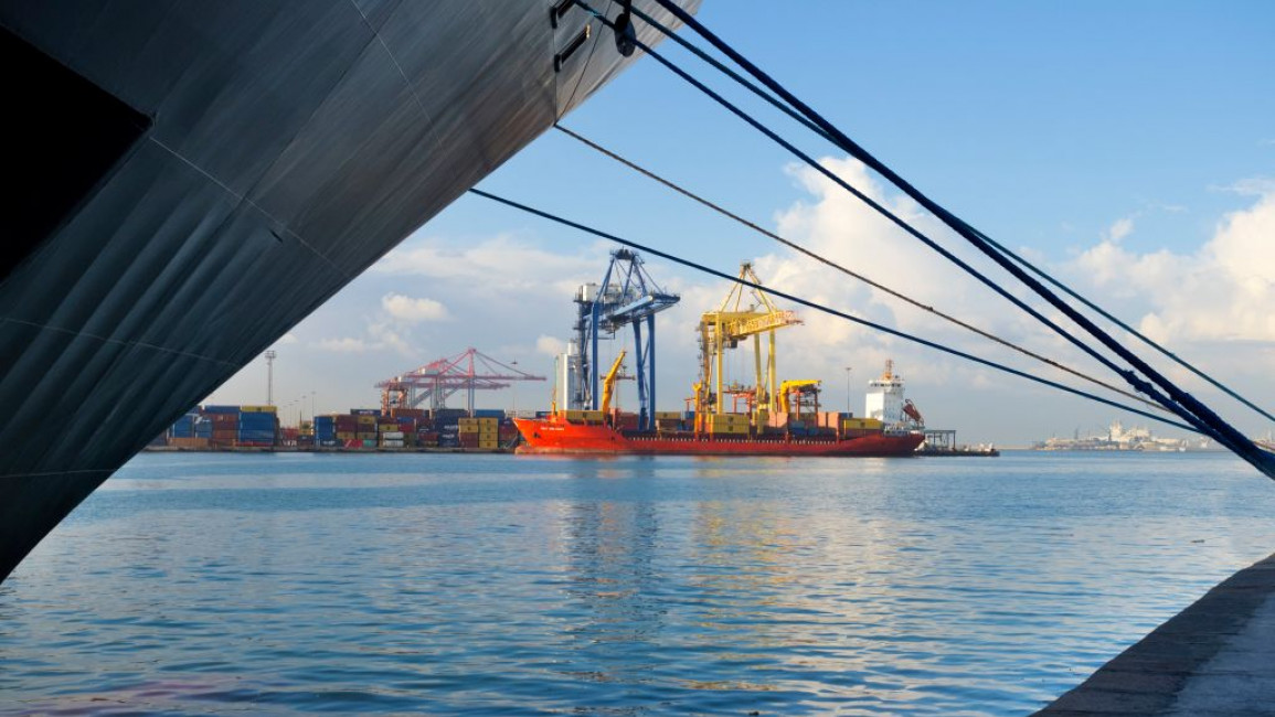 Gantry cranes and freighter in the port of Alexandria, Egypt. (Photo by: Planet One Images/UCG/Universal Images Group via Getty Images)