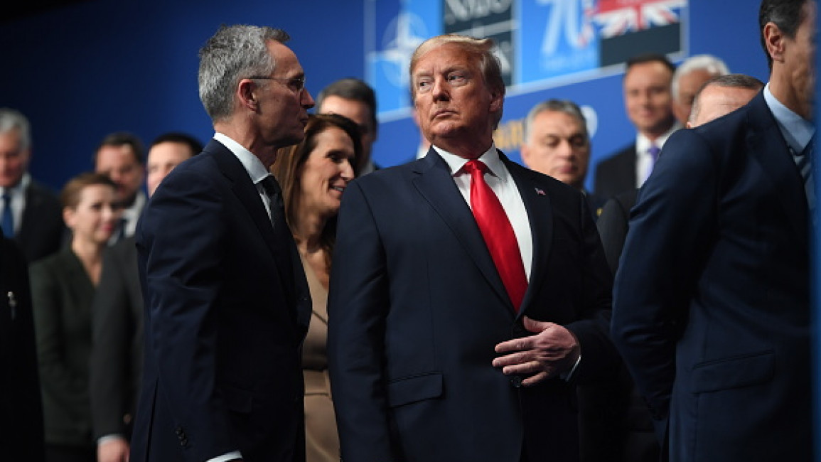 US President Donald Trump As Heads Of State And Government Gather For Family Photo At The Nato Summit, Watford, London, U.K. 04-December-2019 (Photo by Jeremy Selwyn/Evening Standard via Getty Images)