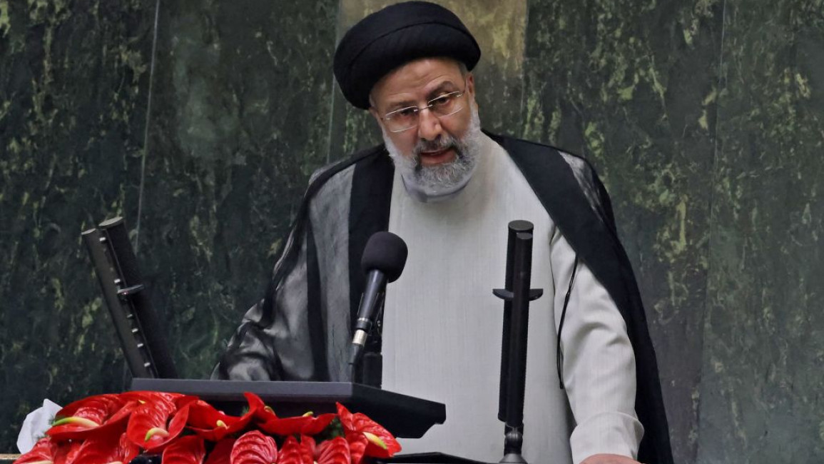 Iran's newly elected President Ebrahim Raisi speaks during his swearing in ceremony at the Iranian parliament in the capital Tehran on August 5, 2021