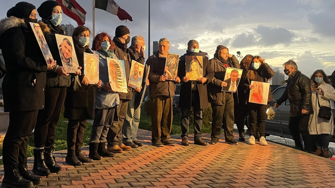 Family members of the victims of the Bierut port explosion gather to commemorate the 18th month anniversary. [William Christou/TNA]