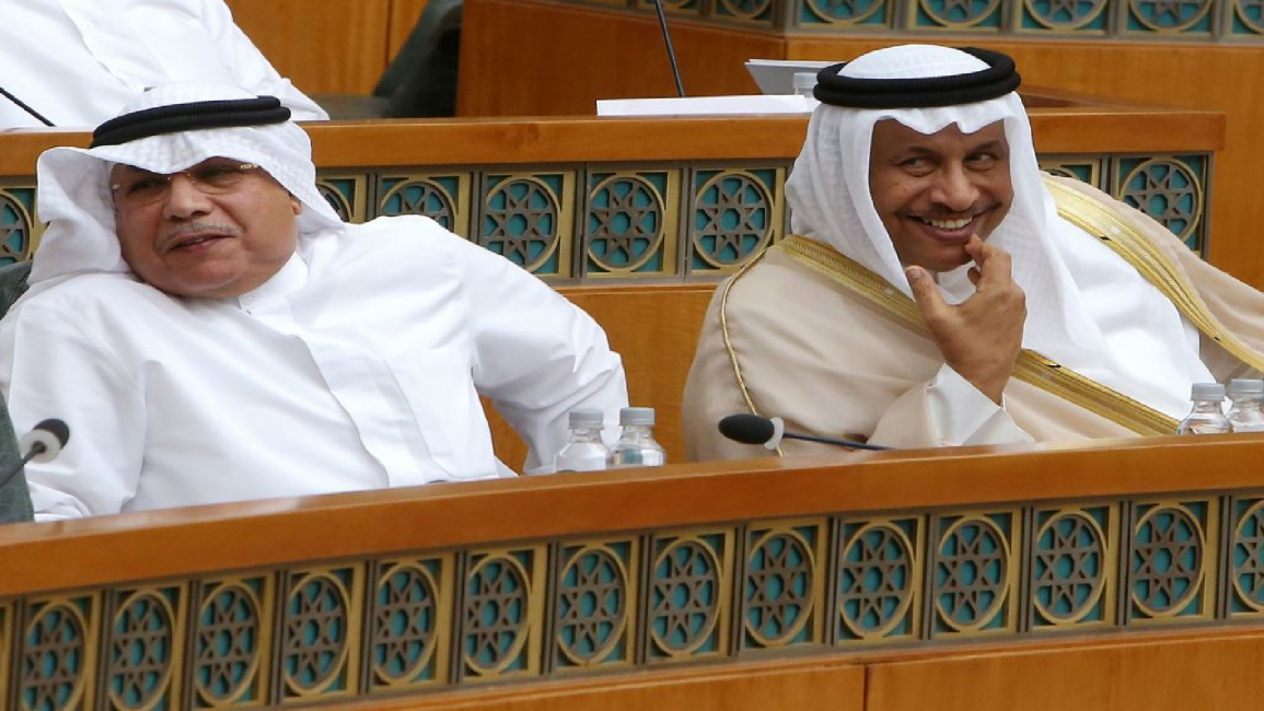 Former Kuwaiti Prime Minister Sheikh Jaber al-Mubarak al-Sabah (R) and former Kuwaiti Interior Minister Sheikh Khaled al-Jarrah