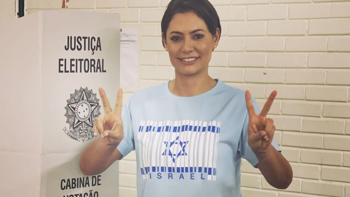 Michelle Bolsonaro wears Israel shirt during Brazil vote