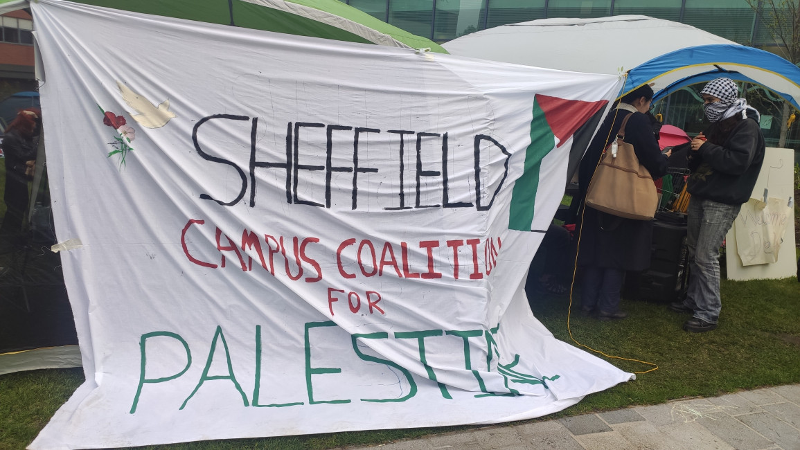 A banner reading: 'Sheffield Campus Coalition for Palestine'