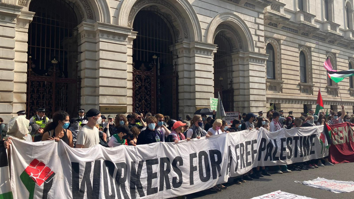 Workers for a Free Palestine staged a demonstration outside Foreign Office in London on July 24 2024. Credit: Workers for a Free Palestine