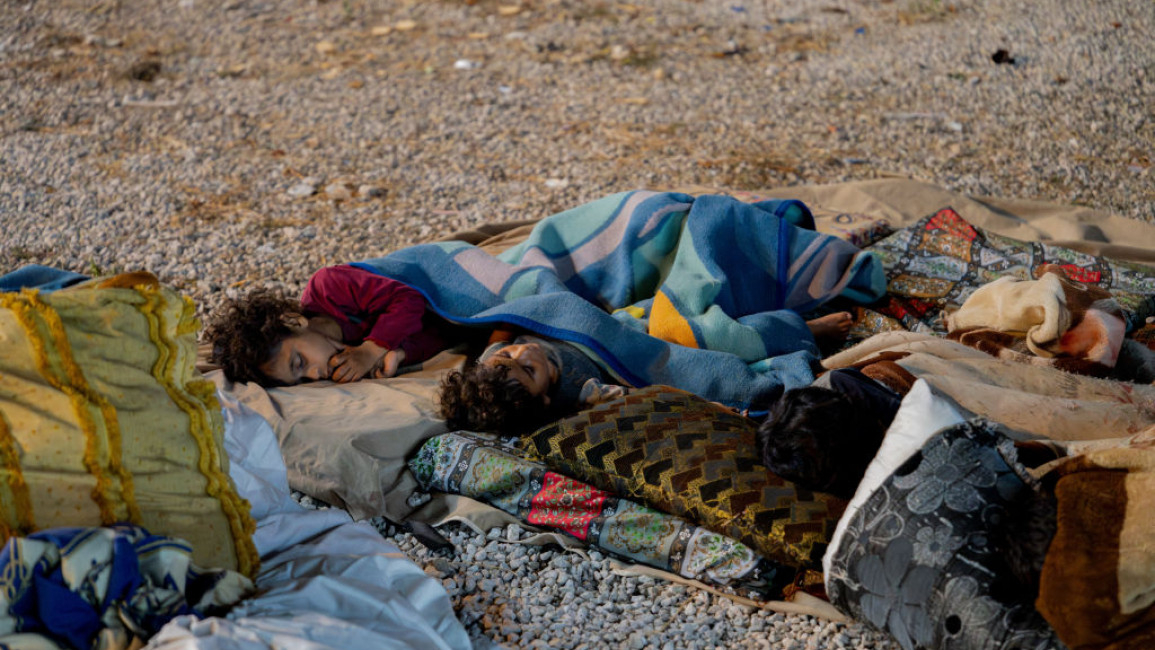 Children, displaced from the southern suburbs of Beirut, sleep on the streets of Downtown Beirut 