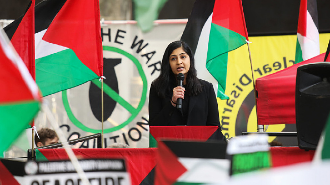 Zarah Sultana, MP for Coventry South, speaks at the Hands off Rafah End the Genocide emergency rally in Whitehall on the 7th of May 2024, London, United Kingdom.