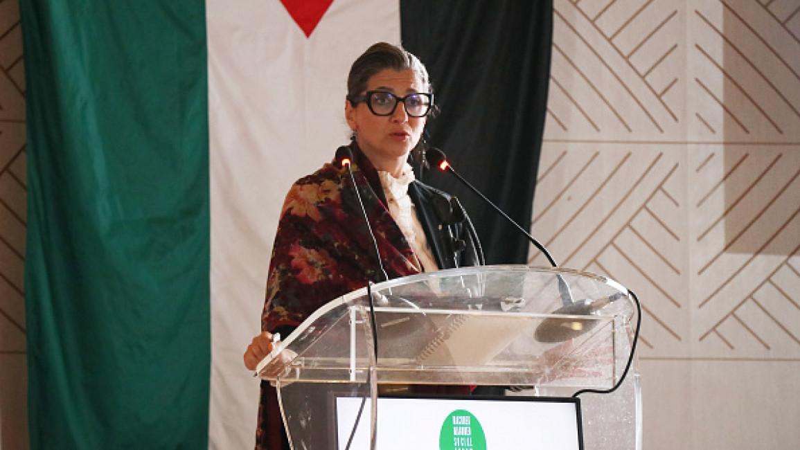 UN's Special Rapporteur on the Palestinian territories Francesca Albanese attends Maghreb-Mashreq Social Forum in Tunis, Tunisia on May 11, 2024. 