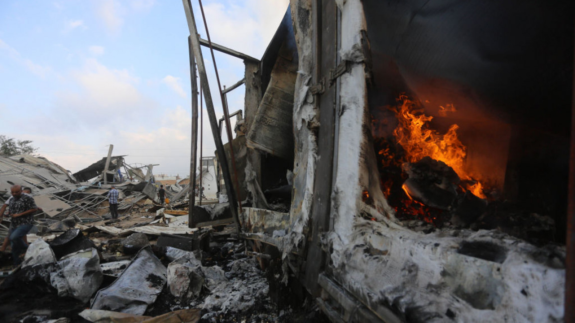 Structures in the area suffer severe damage after an Israeli attack on the Zawaida area in central Gaza City on 17 August 2024