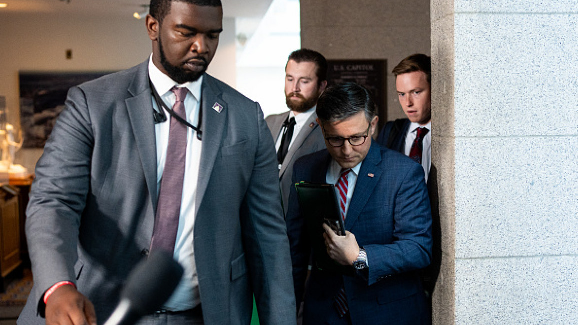 Speaker of the House Mike Johnson, R-La., arrives for the House Republican Conference caucus meeting in the U.S. Capitol on Tuesday, September 10, 2024. (Bill Clark/CQ-Roll Call, Inc via Getty Images)