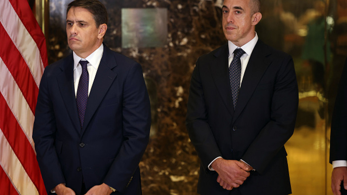  Attorneys Todd Blanche and Emil Bove watch as Donald Trump speaks during a press conference at Trump Tower on September 06, 2024 in New York City. 