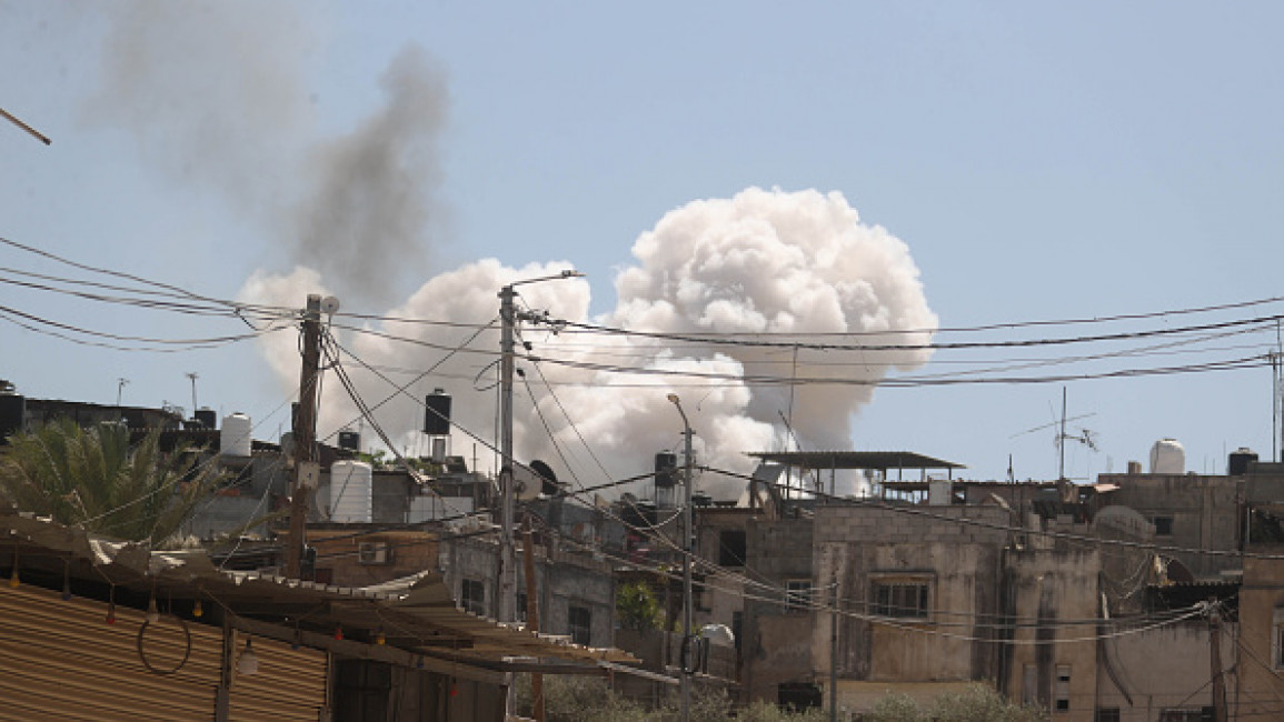 Smoke rises over the Tulkarm Refugee camp following the Israeli raid in Tulkarm, West Bank on September 11, 2024. (Photo by Issam Rimawi/Anadolu via Getty Images)