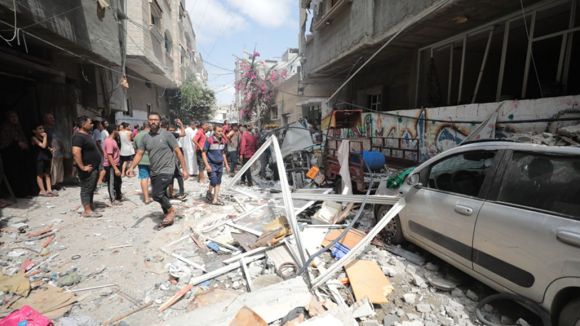 A view of the damage following an Israeli attack on Nuseirat refugee camp in Gaza on 13 September 2024