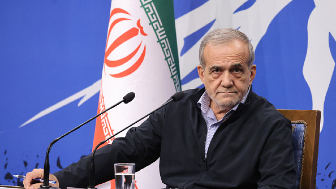 Iran's President Masoud Pezeshkian holds a press conference in Tehran on September 16, 2024. 