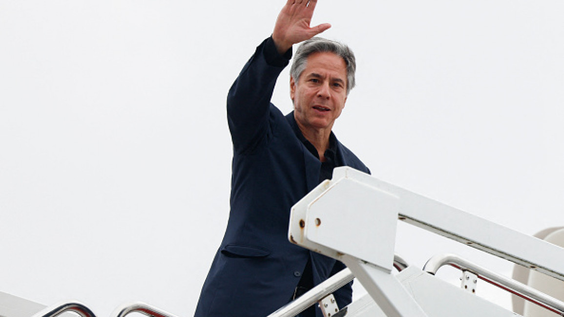 US Secretary of State Antony Blinken waves as he departs for Egypt at Joint Base Andrews in Maryland on September 17, 2024. 