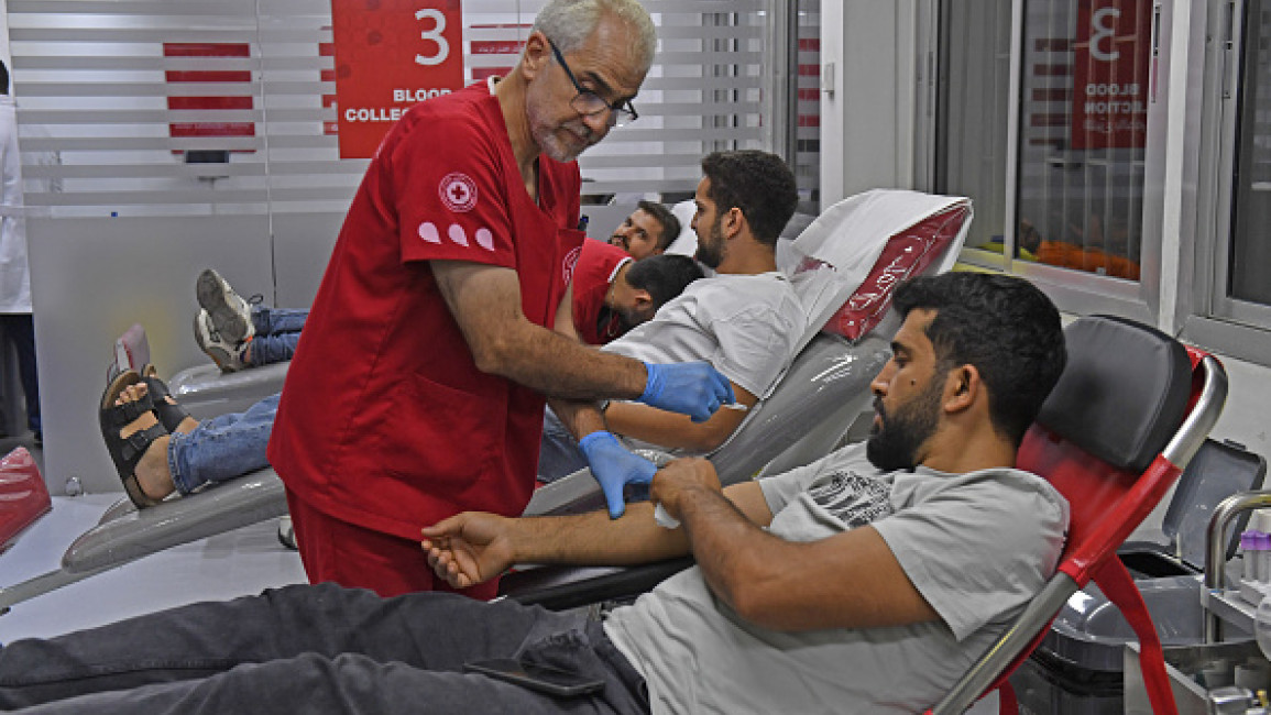 Lebanese people arrive at Red Cross building in Beirut to donate blood following call of the Health Ministry as pager explosions left 11 killed and 2800 others injured across Lebanon on September 17, 2024. Photo by Houssam Shbaro/Anadolu via Getty