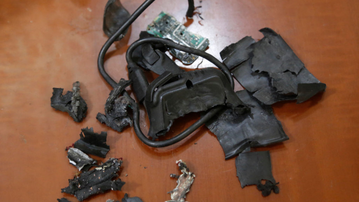 Remains of exploded pagers on display at an undisclosed location, Beirut.