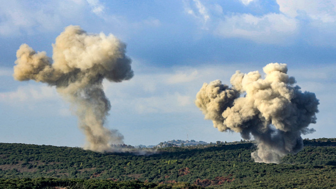 Smoke billows from the site of an Israeli strike that targeted the outskirts of the southern Lebanese village of Zibqin on September 22, 2024. (Photo by KAWNAT HAJU/AFP via Getty Images)